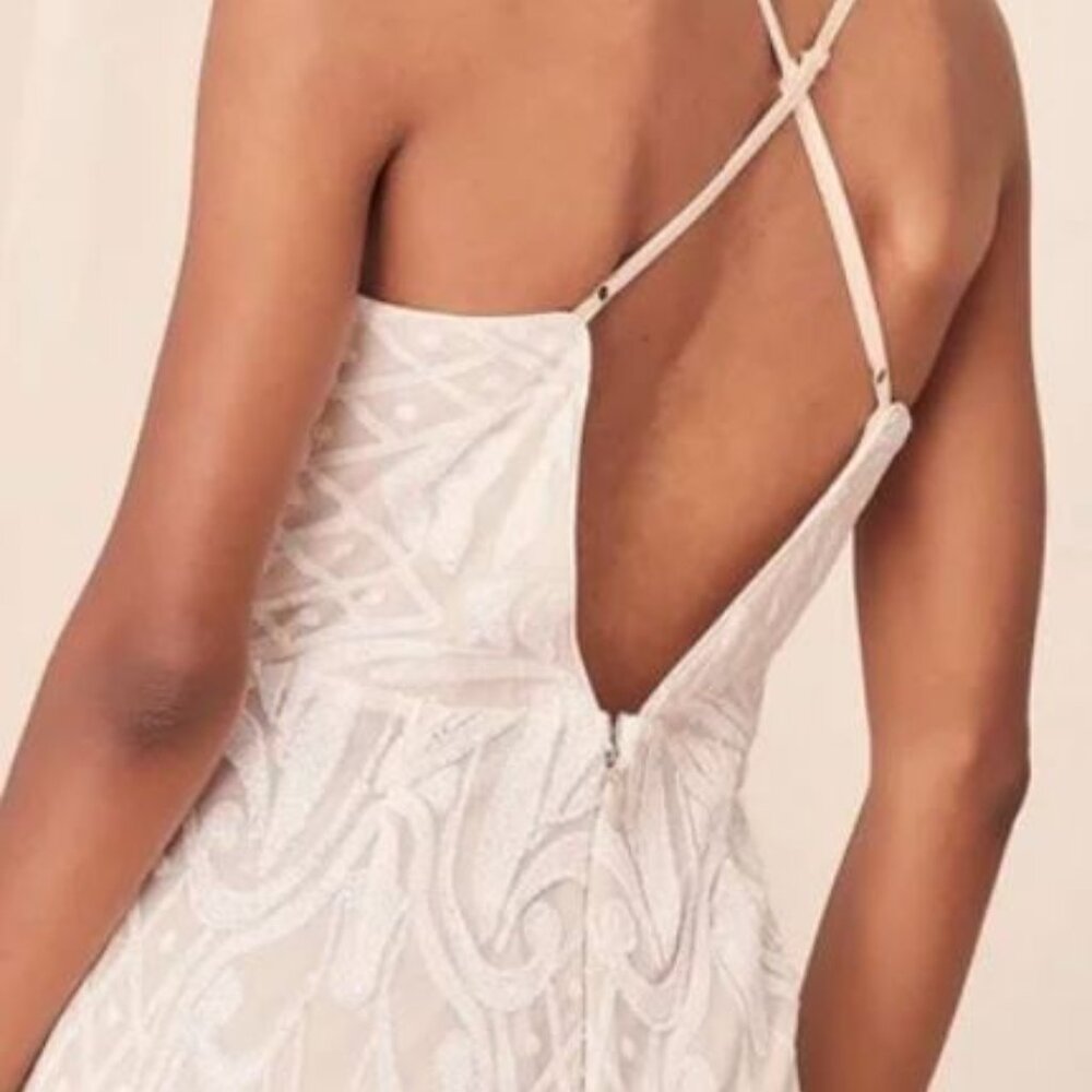 Lulus Cream Romper With White Sequins Size Small - image 3